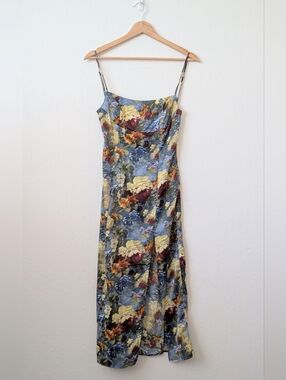 Urban Outfitters Slate Blue Floral Slip Midi Dress Size XS - 90s look!